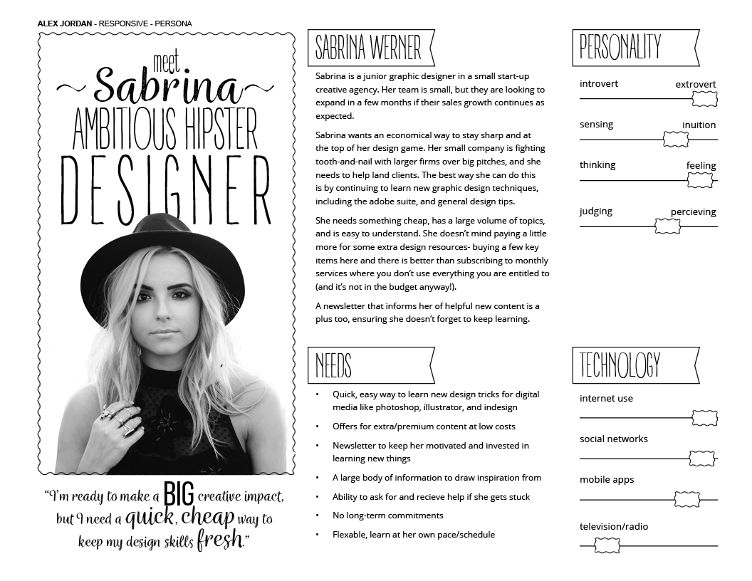 Persona for Illuminate, a tutorial website for designers