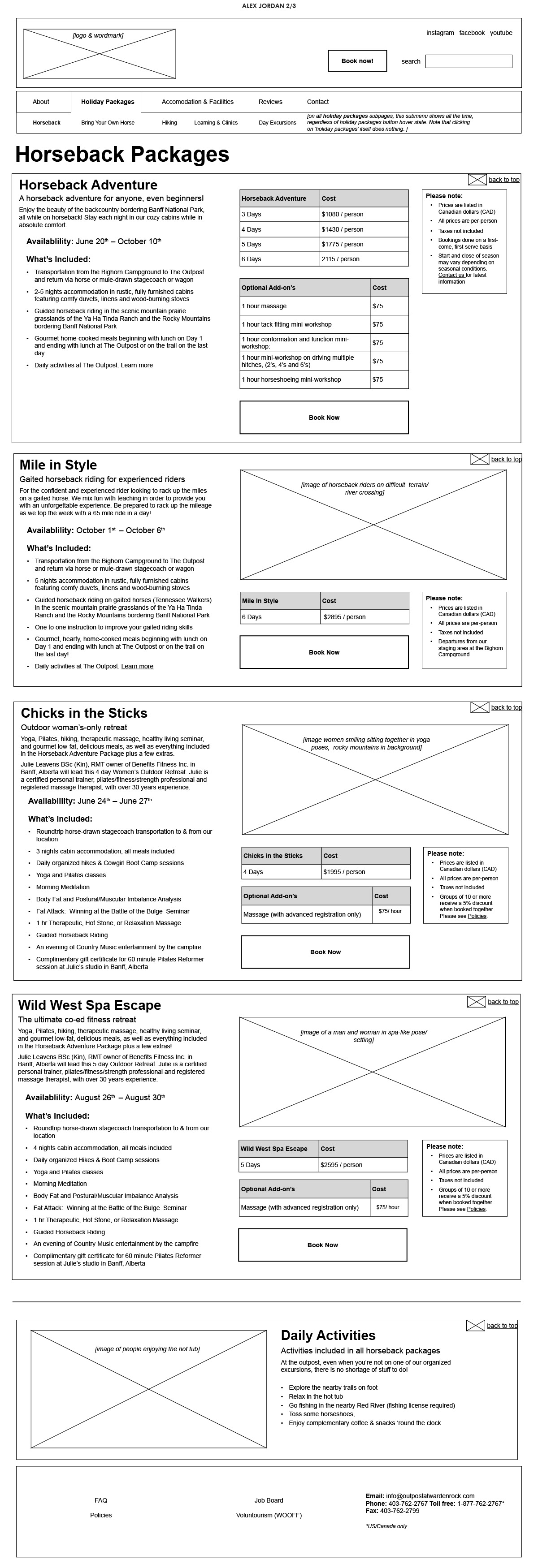Wapiti Outpost & Lodge - wireframe for Horseback vacation packages